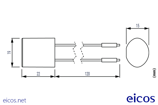 Dimensions of Snubber Filter K8 (AC) for contactors and command relays